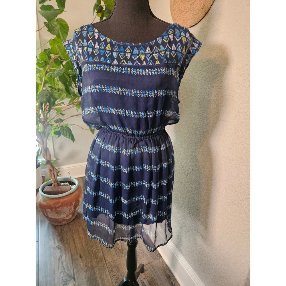 Hollister Womens Navy Blue Geometric Triangle Print Chiffon‎ Mini Dress Medium
